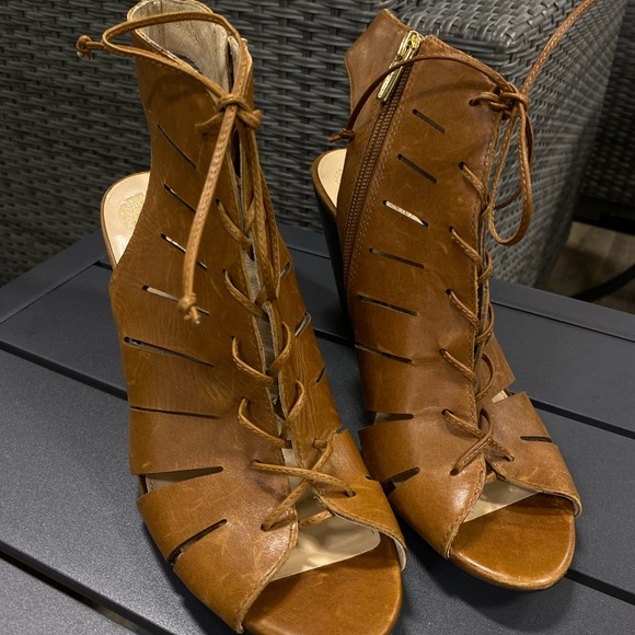 Vince Camuto Estie tan leather lace up cutout sandal heels - Picture 6 of 7
